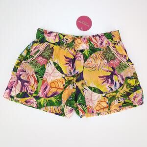 NWT Kitsch & Pop Colorful Tropical Print Beaded Lined Shorts w Pockets -Size M/L